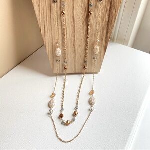 Charming Charlie long layers two tier goldtone chain necklace with faceted beads